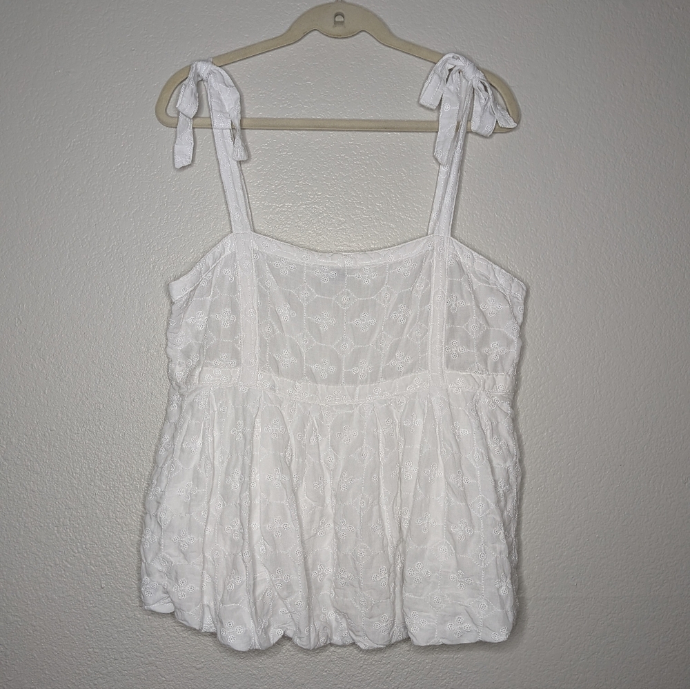 Old Navy Womens White Fairy Eyelet Crochet Babydoll Coquette Tie Strap Top L